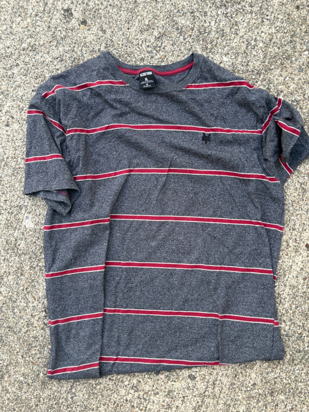 Men's Grey Striped Sweater with Red Accents